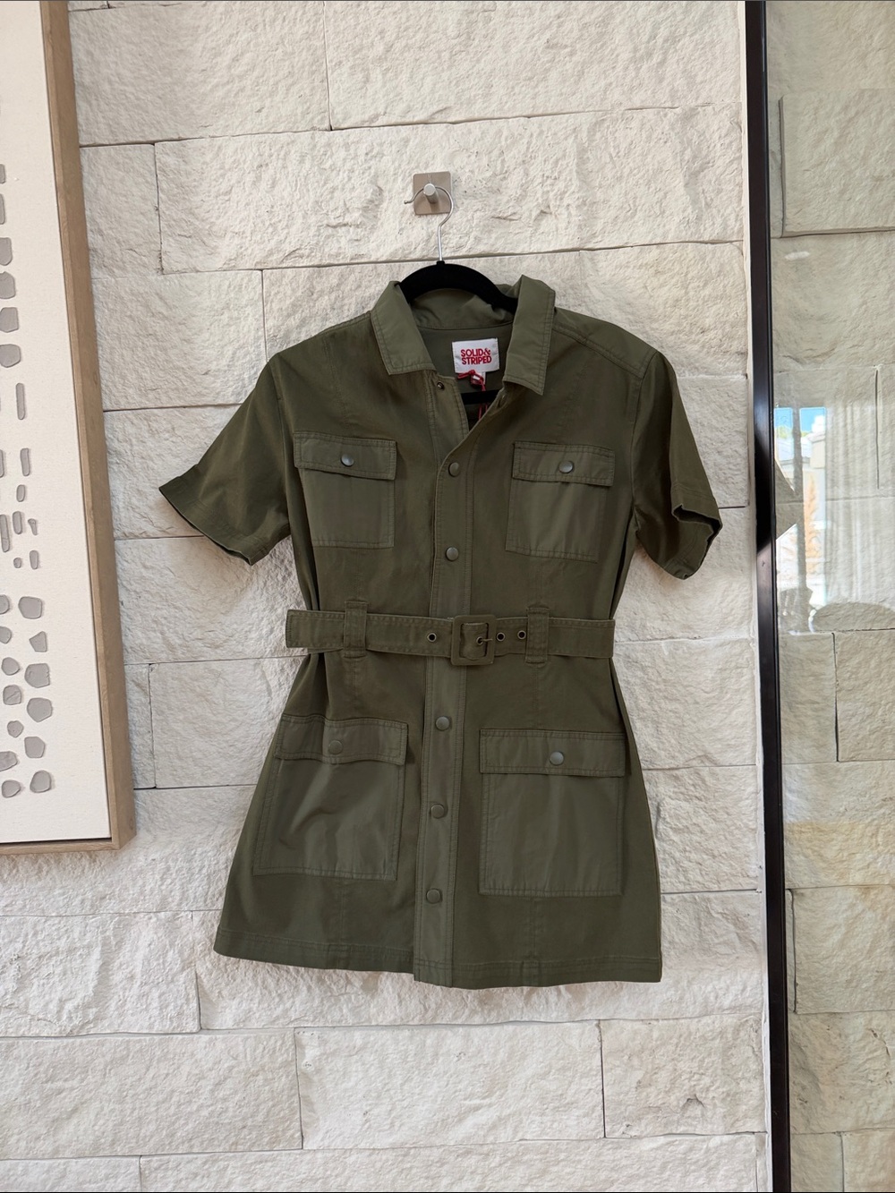 SOLID & STRIPED Olive Green Utility Mini Dress